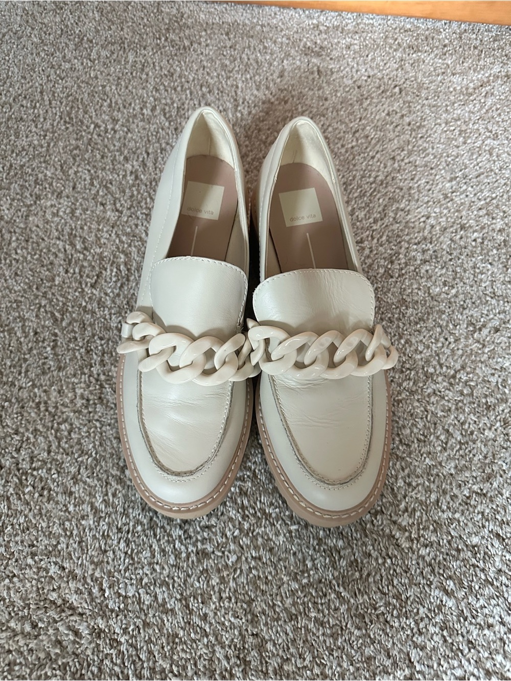 Dolce Vita Cream Chain-Trim Leather Loafers